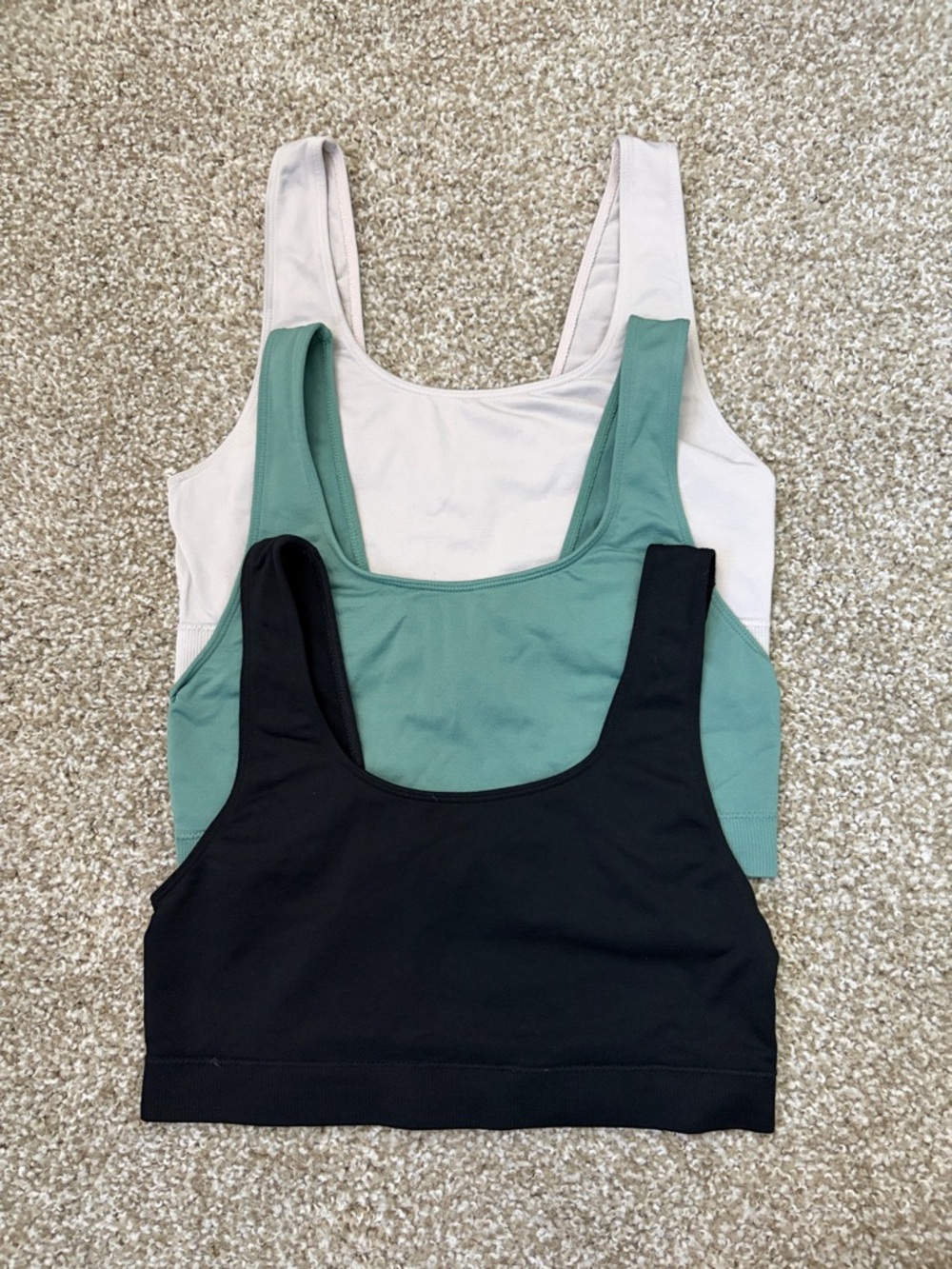 Target Womens 3-Pack Scoop Neck Bralettes in Black, Sage Green, and Light Pink